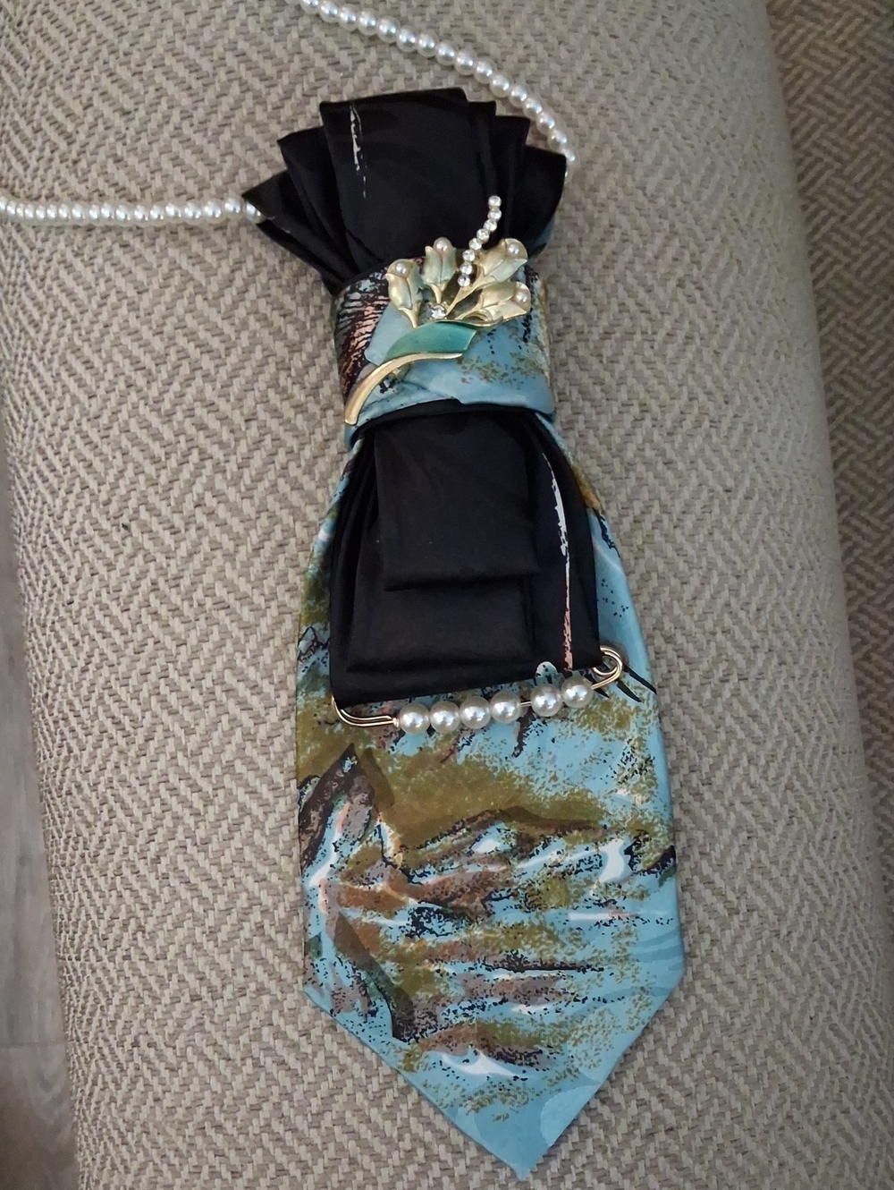 Blue & Black Upcycled Necktie Necklace